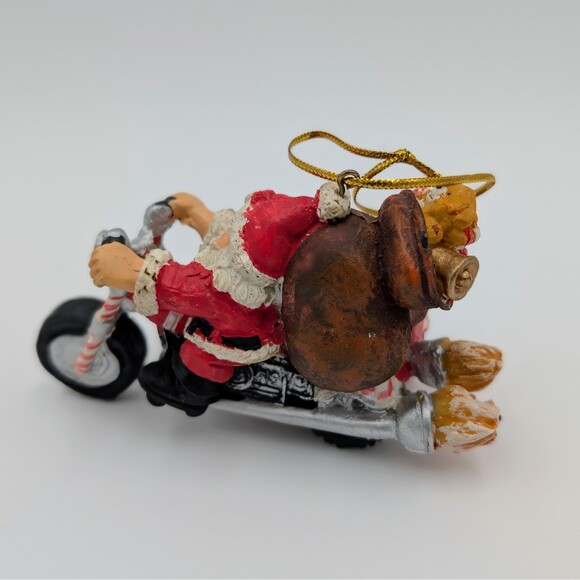 Motorcycle Santa Christmas Ornaments Set of 3 Hanging Resin Mr & Mrs Claus Biker - Picture 4 of 10
